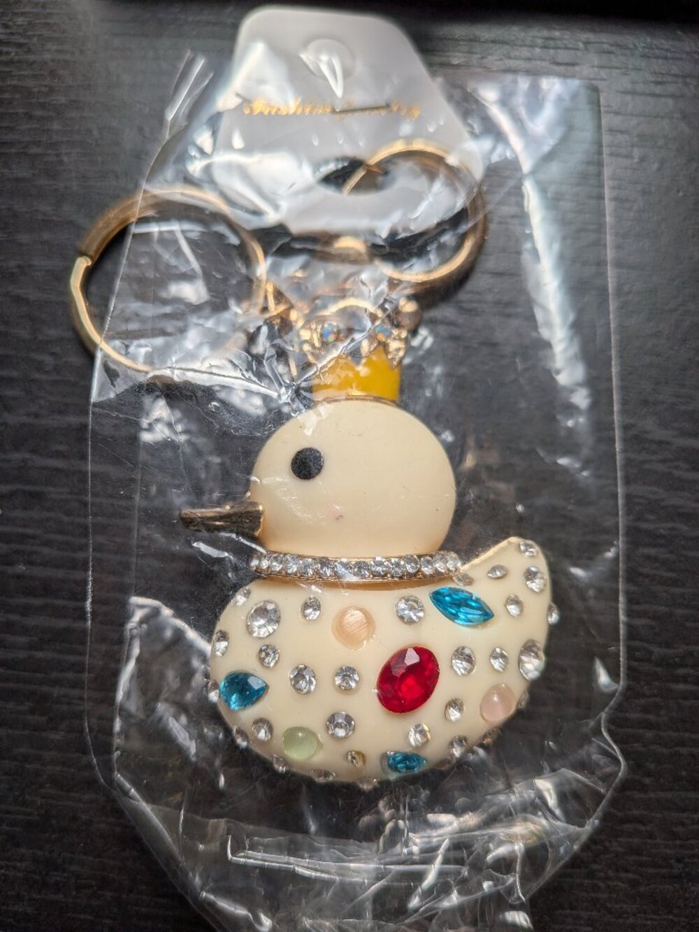 Rhinestone Duck Keychain With Crown NEW